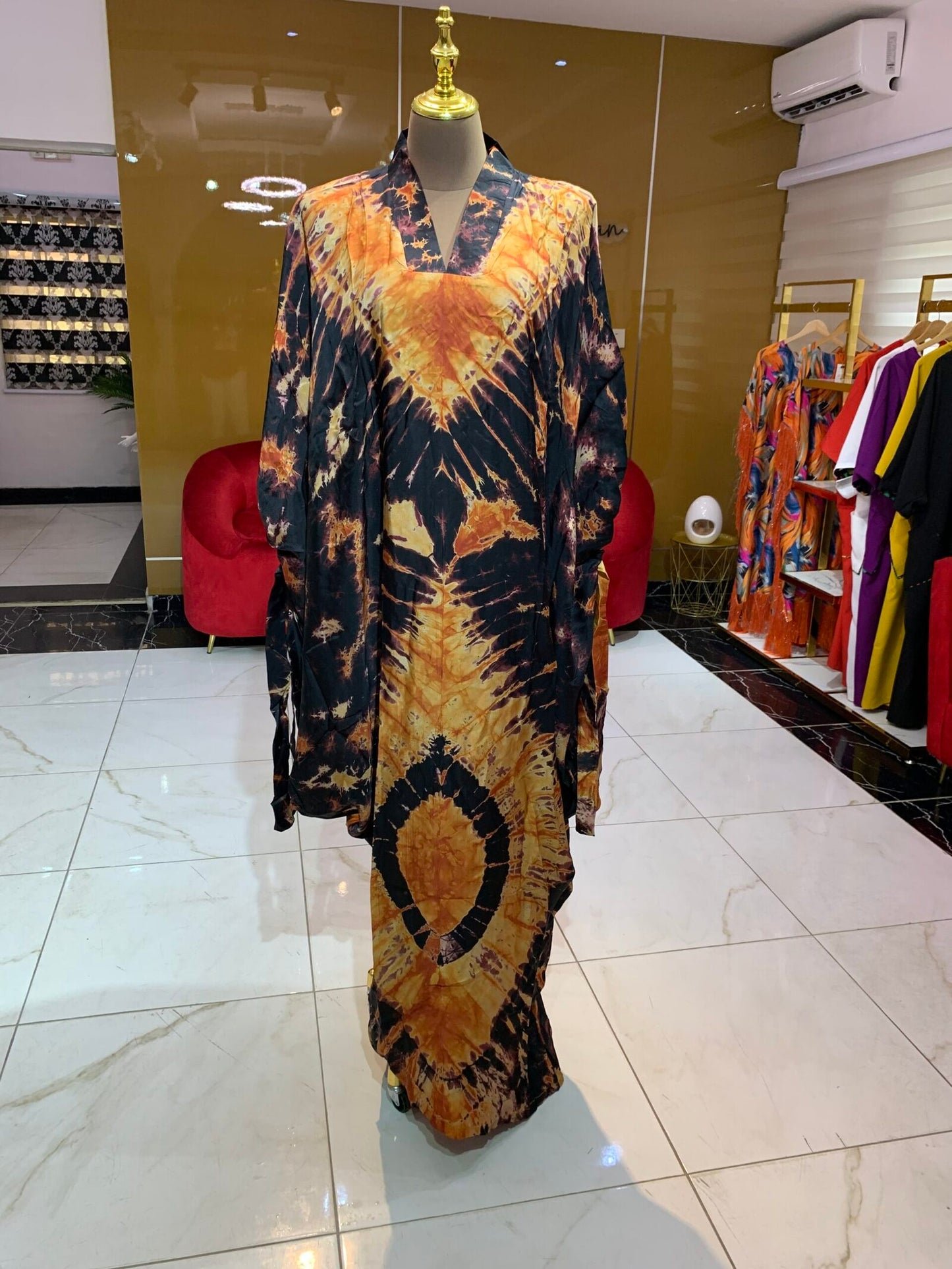 Adire Boubou (v-neck) YELLOW