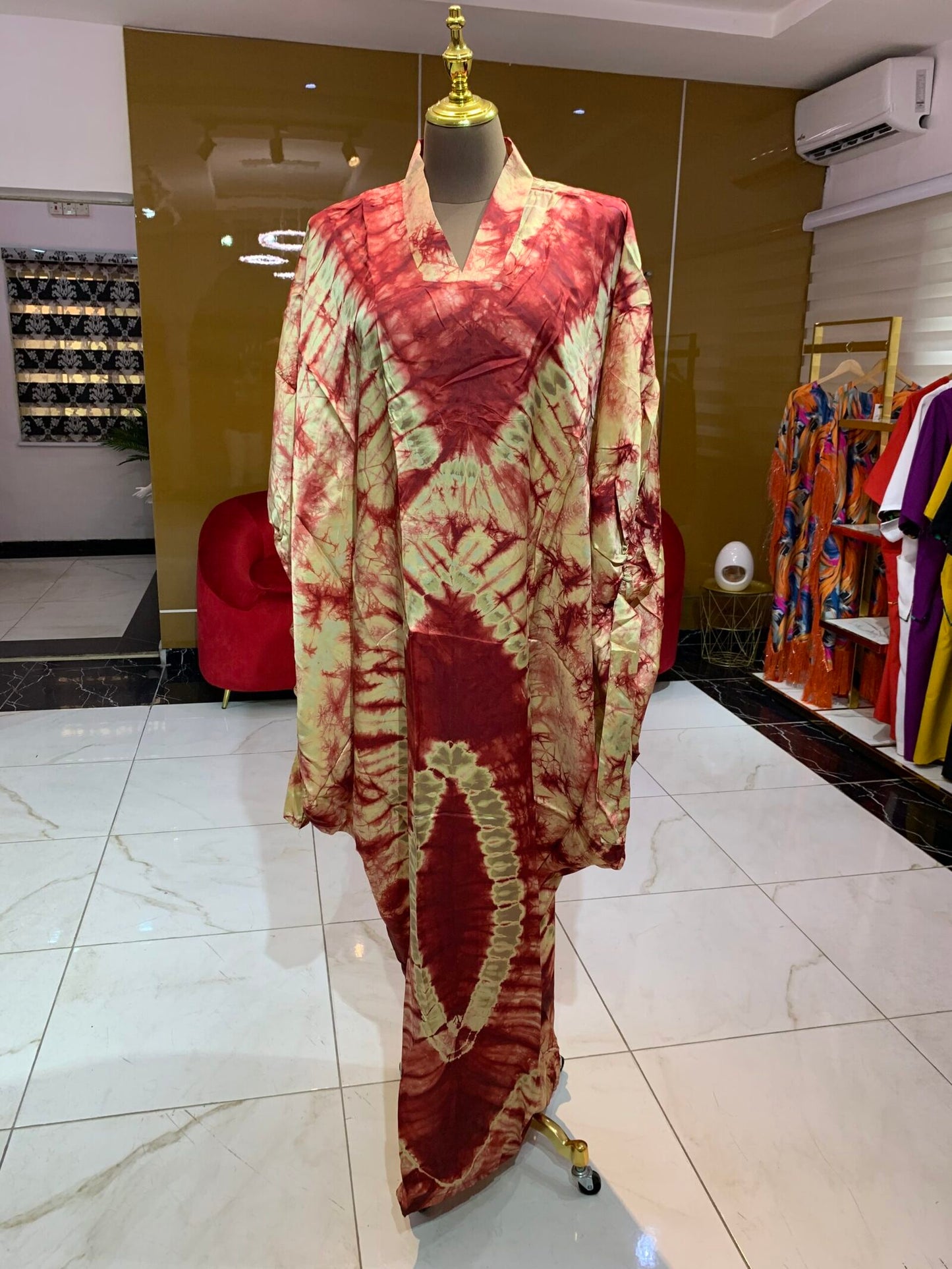 Adire Boubou (v-neck) RED