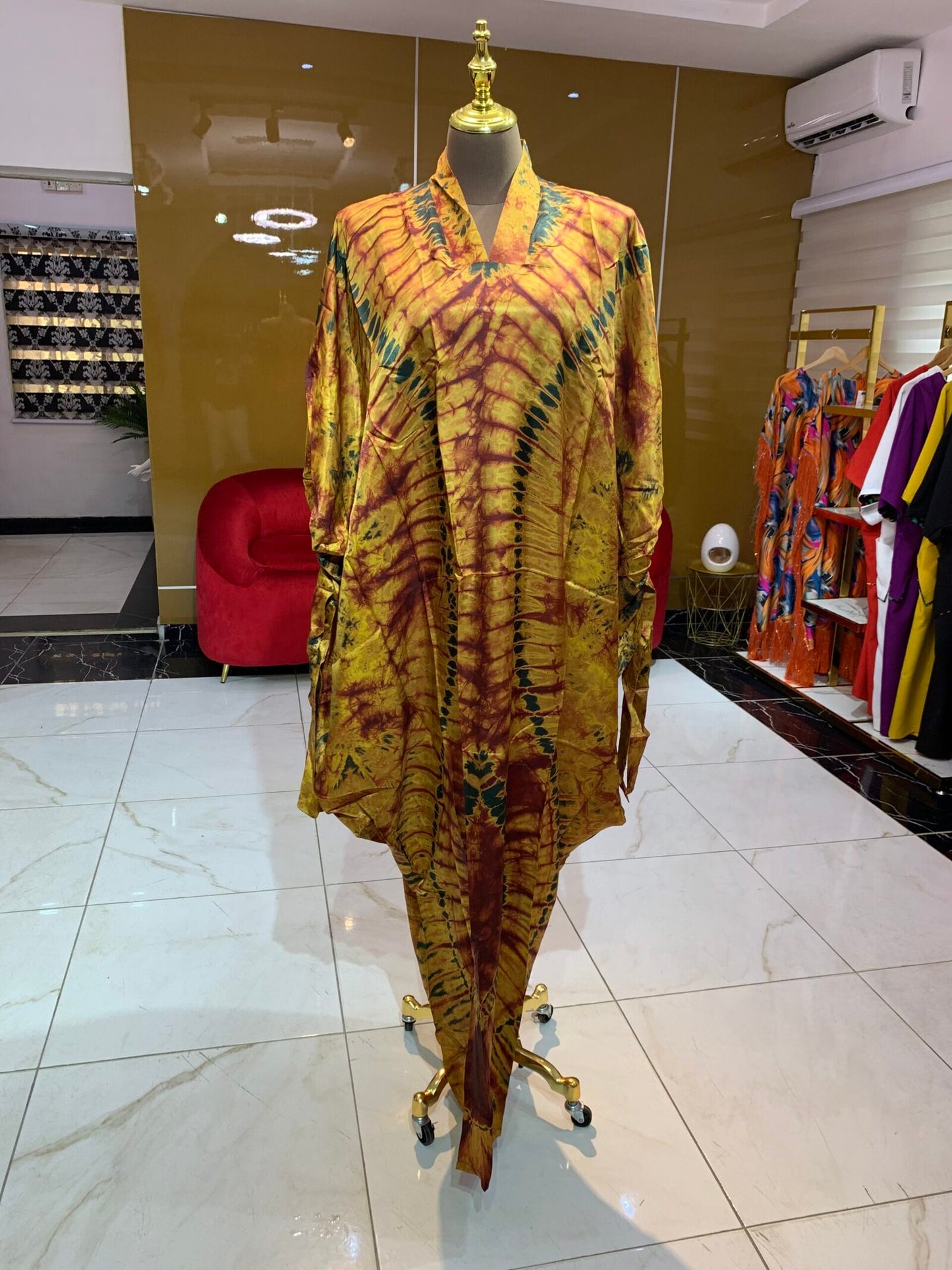 Adire Boubou (v-neck) RED